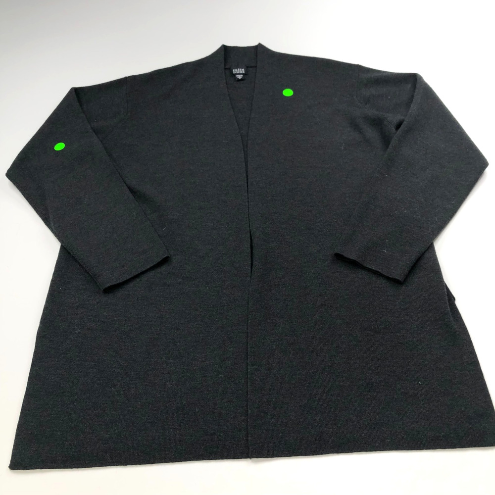 Eileen Fisher Large Cardigan Merino Wool V-Neck Sweater Gray PLS READ HOLE
